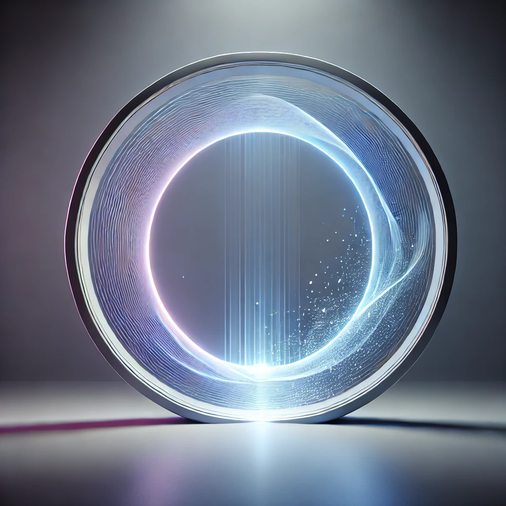 three dimensional glowing blue and purple ring that resembles a torus or a futuristic gateway